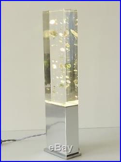 Lampe Bloc Plexiglas A Inclusion Psychedelique Veritable Sculpture 1970 Vintage