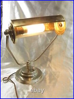 Lampe Bureau Notaire Bronze Chrome Pied Rotule Abat Jour Pivotant Art Deco Lamp