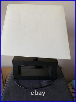 Lampe CASADISAGNE L140 Laiton patiné noir & Schintz écru Art Déco