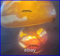 Lampe Champignon gout de Gallé 25 cm de haut, pate verre