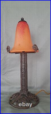 Lampe DAUM NANCY monture en fer forgé dlg Edgar Brandt art deco vers 1920Superb
