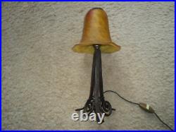 Lampe Daum Pied Fer Forge Art Deco Nouveau Pate De Verre Era Muller Galle Tulipe