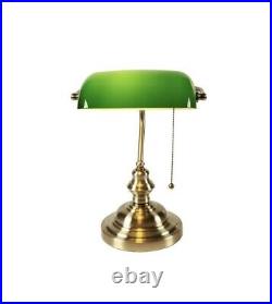 Lampe De Bureau Banquier Ancien Bronze Notaire Art Deco Opaline Verte Vintage