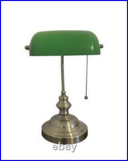 Lampe De Bureau Banquier Ancien Bronze Notaire Art Deco Opaline Verte Vintage