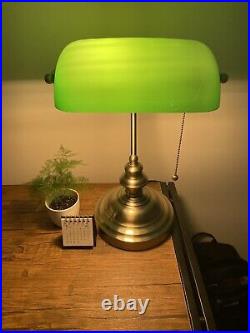 Lampe De Bureau Banquier Ancien Bronze Notaire Art Deco Opaline Verte Vintage