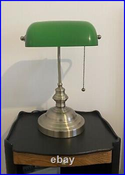 Lampe De Bureau Banquier Ancien Bronze Notaire Art Deco Opaline Verte Vintage