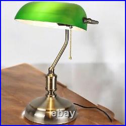 Lampe De Bureau Banquier Ancien Bronze Notaire Art Deco Opaline Verte Vintage