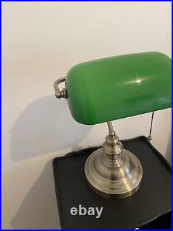 Lampe De Bureau Banquier Ancien Bronze Notaire Art Deco Opaline Verte Vintage