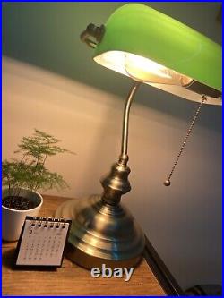 Lampe De Bureau Banquier Ancien Bronze Notaire Art Deco Opaline Verte Vintage