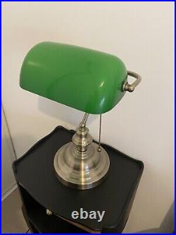 Lampe De Bureau Banquier Ancien Bronze Notaire Art Deco Opaline Verte Vintage