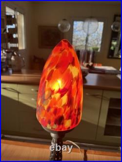 Lampe De Bureau Fer Forgé Pte De Verre Obus Tulipe Art Déco