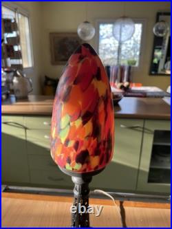 Lampe De Bureau Fer Forgé Pte De Verre Obus Tulipe Art Déco