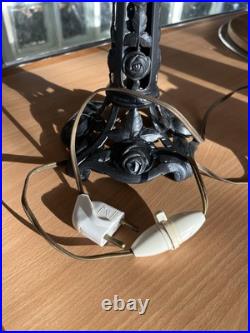 Lampe De Bureau Fer Forgé Pte De Verre Obus Tulipe Art Déco