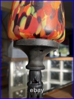 Lampe De Bureau Fer Forgé Pte De Verre Obus Tulipe Art Déco