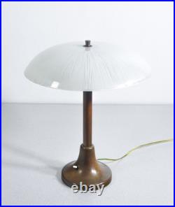 Lampe De Table Abat Jour Art Déco Bronze Verre Opalin Époque 1900 Vintage