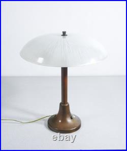 Lampe De Table Abat Jour Art Déco Bronze Verre Opalin Époque 1900 Vintage