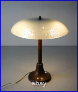 Lampe De Table Abat Jour Art Déco Bronze Verre Opalin Époque 1900 Vintage