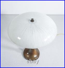 Lampe De Table Abat Jour Art Déco Bronze Verre Opalin Époque 1900 Vintage