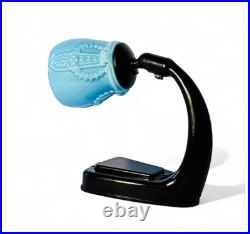 Lampe De Table En Bakélite Marron Et Verre Turquoise D'Époque Art Déco Années 30