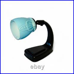 Lampe De Table En Bakélite Marron Et Verre Turquoise D'Époque Art Déco Années 30