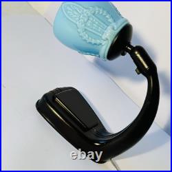 Lampe De Table En Bakélite Marron Et Verre Turquoise D'Époque Art Déco Années 30