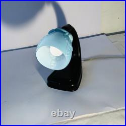 Lampe De Table En Bakélite Marron Et Verre Turquoise D'Époque Art Déco Années 30