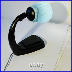 Lampe De Table En Bakélite Marron Et Verre Turquoise D'Époque Art Déco Années 30