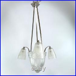 Lampe Decken Art Déco Maynadier Verre Nickel Argent Original 1930