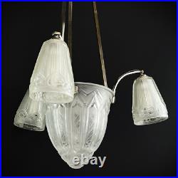 Lampe Decken Art Déco Maynadier Verre Nickel Argent Original 1930