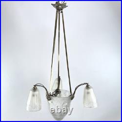 Lampe Decken Art Déco Maynadier Verre Nickel Argent Original 1930