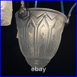 Lampe Decken Art Déco Maynadier Verre Nickel Argent Original 1930