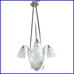 Lampe Decken Art Déco Maynadier Verre Nickel Argent Original 1930