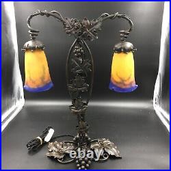Lampe Double art nouveau / Tulipes MULLER FRERES / Décors de raisins