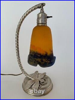 Lampe En Bronze Argente Art Deco Par Degue Ferronnerie Martelee 1930 E743