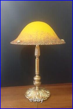 Lampe Époque Art-Déco Pâte De Verre Bronze Où Laiton