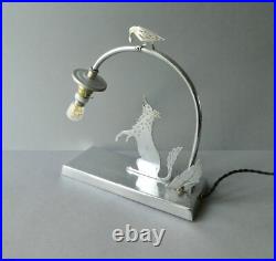 Lampe Fable de la Fontaine le Corbeau et le Renard, vers 1930 Art Deco, LW Paris
