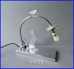 Lampe Fable de la Fontaine le Corbeau et le Renard, vers 1930 Art Deco, LW Paris