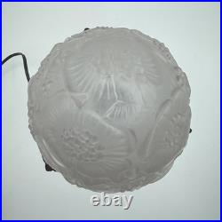 Lampe Fer Forgé Et Verre Moulé Pressé Fleurs Période Art Deco