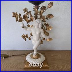 Lampe Globe Art Déco Verre Satiné PuttoBlanc Céramique Ancien