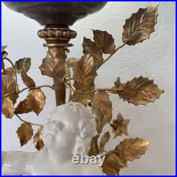 Lampe Globe Art Déco Verre Satiné PuttoBlanc Céramique Ancien