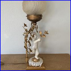 Lampe Globe Art Déco Verre Satiné PuttoBlanc Céramique Ancien