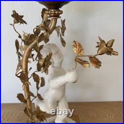 Lampe Globe Art Déco Verre Satiné PuttoBlanc Céramique Ancien