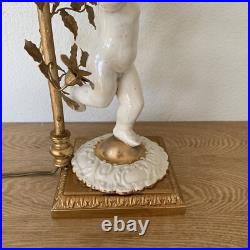 Lampe Globe Art Déco Verre Satiné PuttoBlanc Céramique Ancien