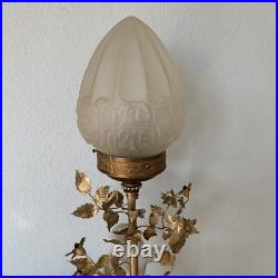 Lampe Globe Art Déco Verre Satiné PuttoBlanc Céramique Ancien