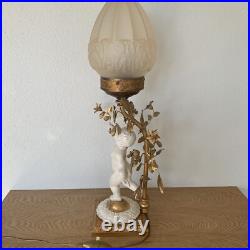 Lampe Globe Art Déco Verre Satiné PuttoBlanc Céramique Ancien