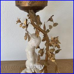 Lampe Globe Art Déco Verre Satiné PuttoBlanc Céramique Ancien