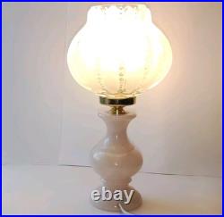 Lampe Globe Tulipe Cristal soufflé Givré Rand de Perle sur Pied en Albâtre Rose