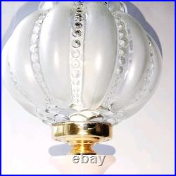 Lampe Globe Tulipe Cristal soufflé Givré Rand de Perle sur Pied en Albâtre Rose