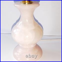 Lampe Globe Tulipe Cristal soufflé Givré Rand de Perle sur Pied en Albâtre Rose