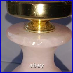 Lampe Globe Tulipe Cristal soufflé Givré Rand de Perle sur Pied en Albâtre Rose